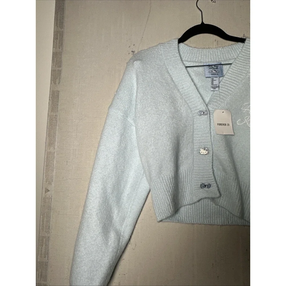 NWT Forever 21 Angel Hello Kitty Knit Blue Cropped Cardigan Sweater | Sz: S - Picture 4 of 12